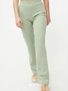 Urban Outfitters Green Gingham High-Waisted Flare Pants Size S Retro Cottagecore